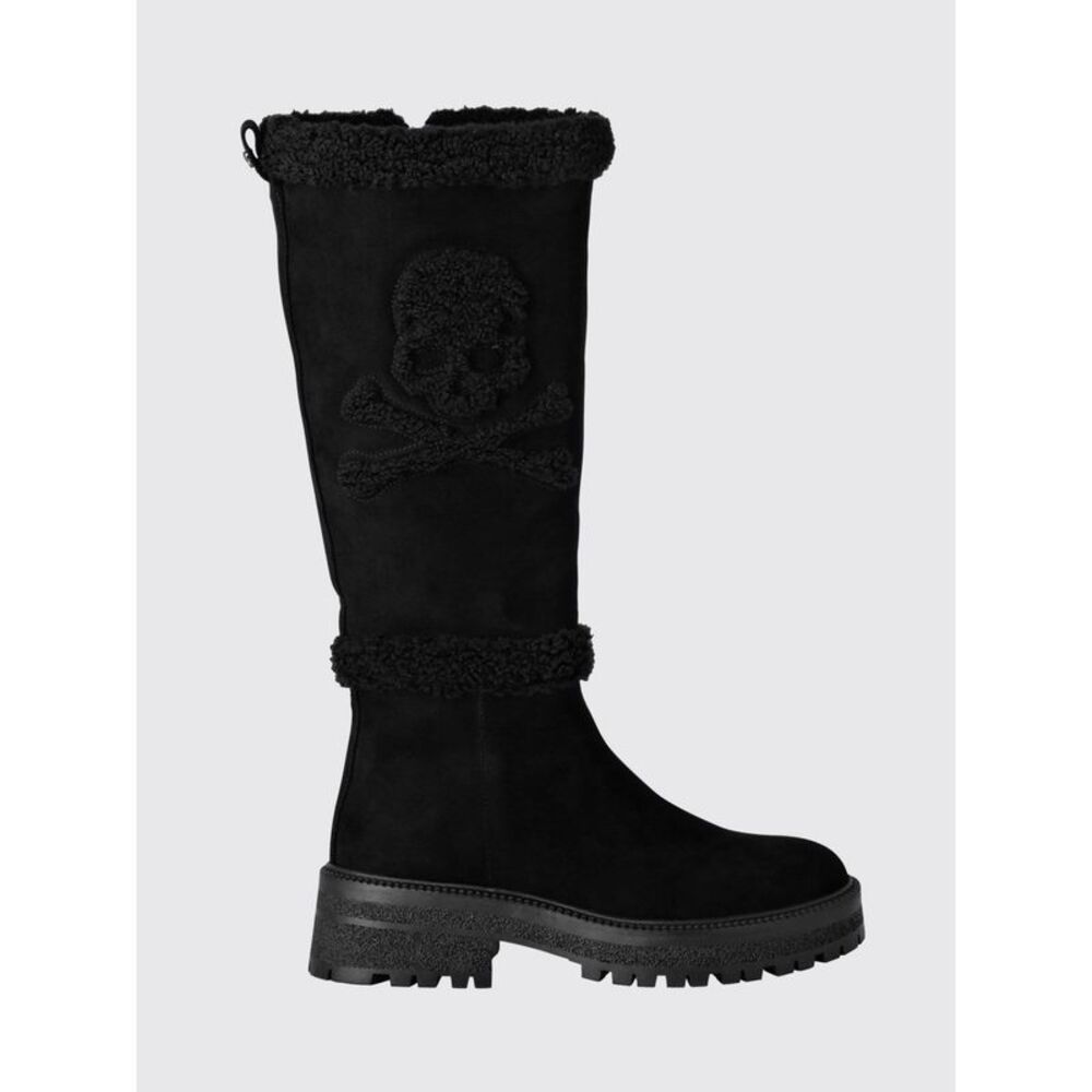 Philipp Plein Suede Knee-High Boots With Skull And Shearling Lining
